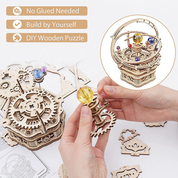 Rotating Starry Night Mechanical Music Box 3D Wooden Puzzle