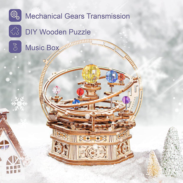 Rotating Starry Night Mechanical Music Box 3D Wooden Puzzle