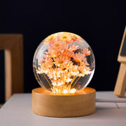 Luminous 3D Dandelion Crystal Ball Beech Wood Stand Base